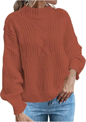 Women's Fall Winter Oversized Pullover Sweaters Casual Crewneck Long Sleeve Loose Fit Chunky Cable Knit Jumper Tops