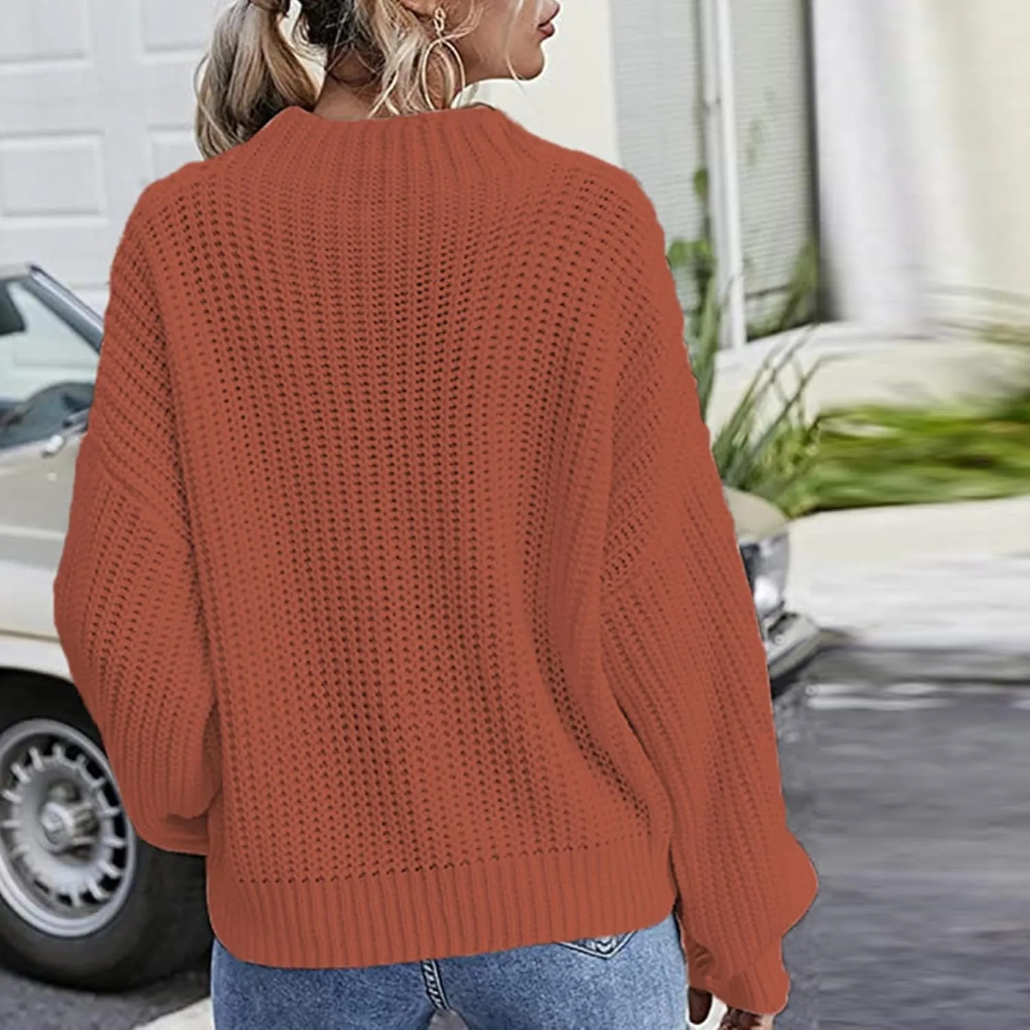Women's Fall Winter Oversized Pullover Sweaters Casual Crewneck Long Sleeve Loose Fit Chunky Cable Knit Jumper Tops