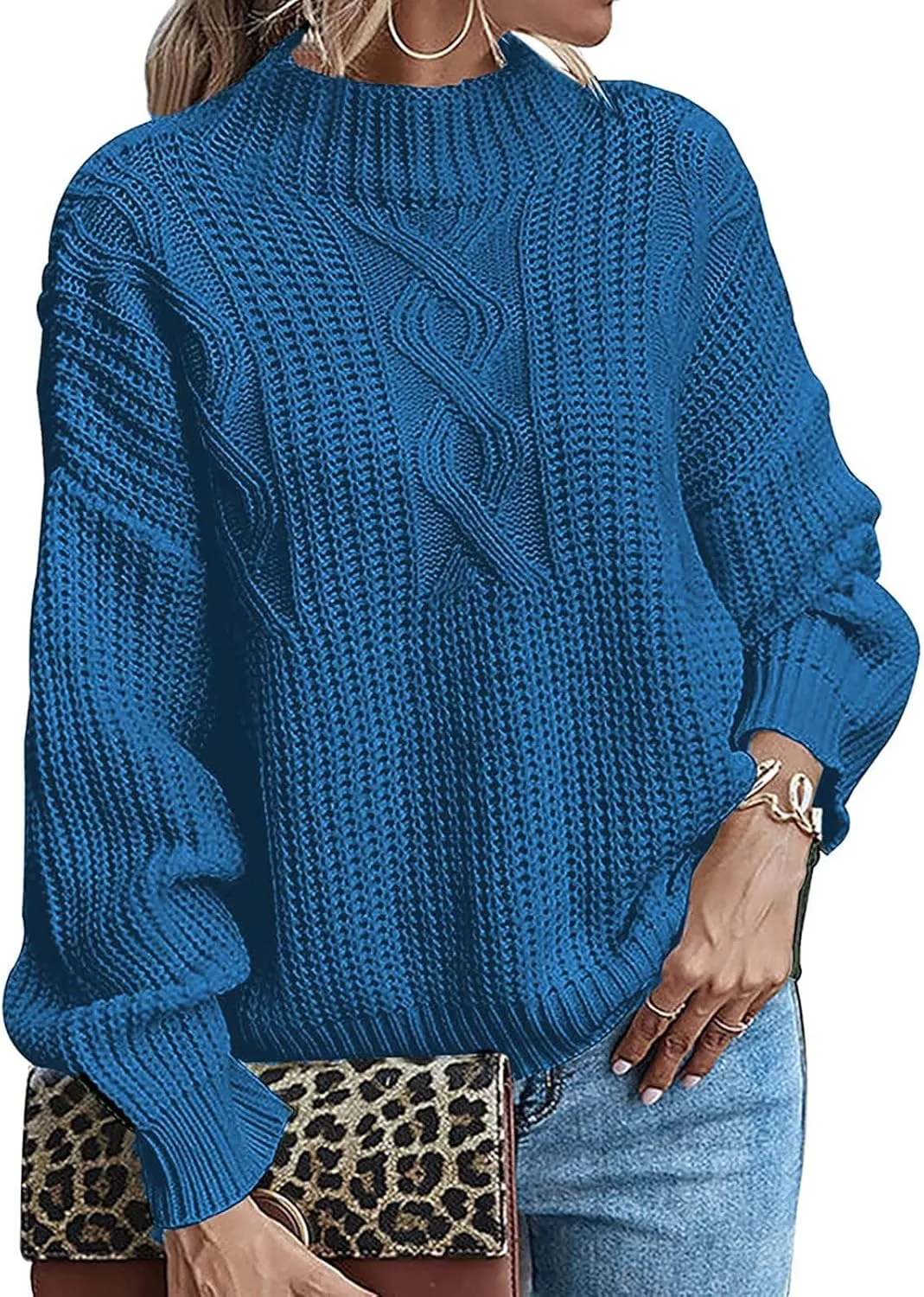 Women's Fall Winter Oversized Pullover Sweaters Casual Crewneck Long Sleeve Loose Fit Chunky Cable Knit Jumper Tops