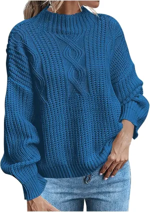 Women's Fall Winter Oversized Pullover Sweaters Casual Crewneck Long Sleeve Loose Fit Chunky Cable Knit Jumper Tops