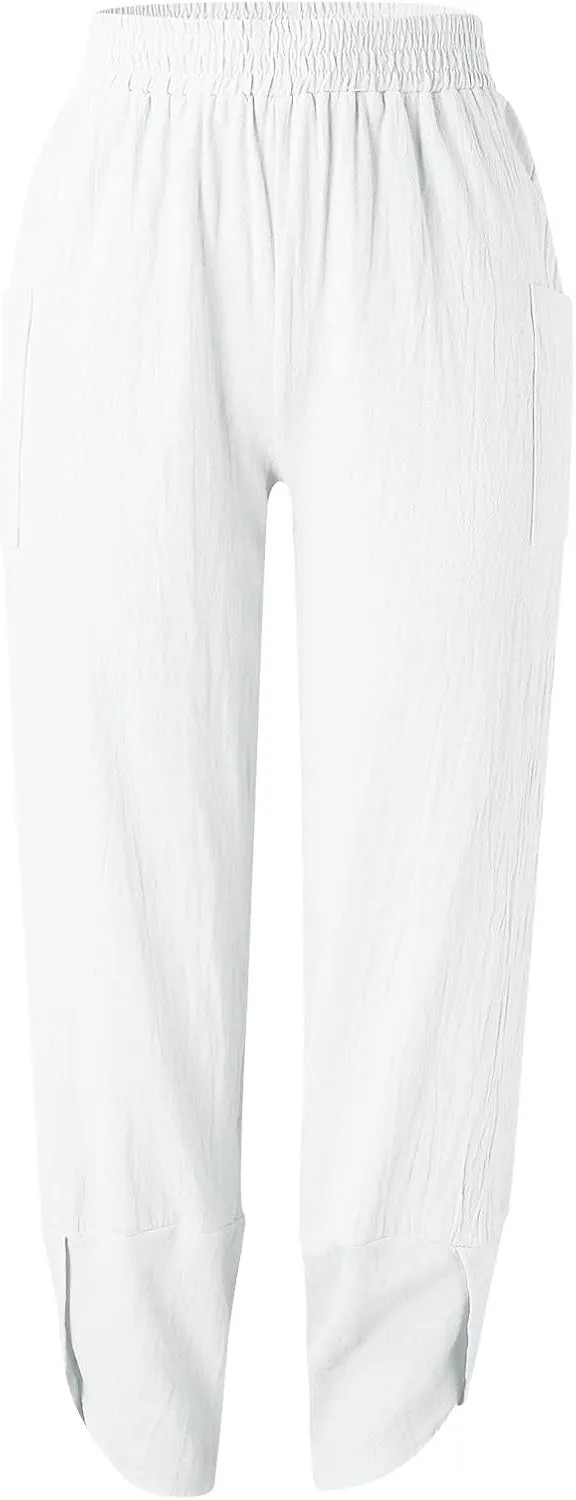 Womens Fashion Long Pant Elastic Waist High Waist Casual Trousers Harem Pants Women