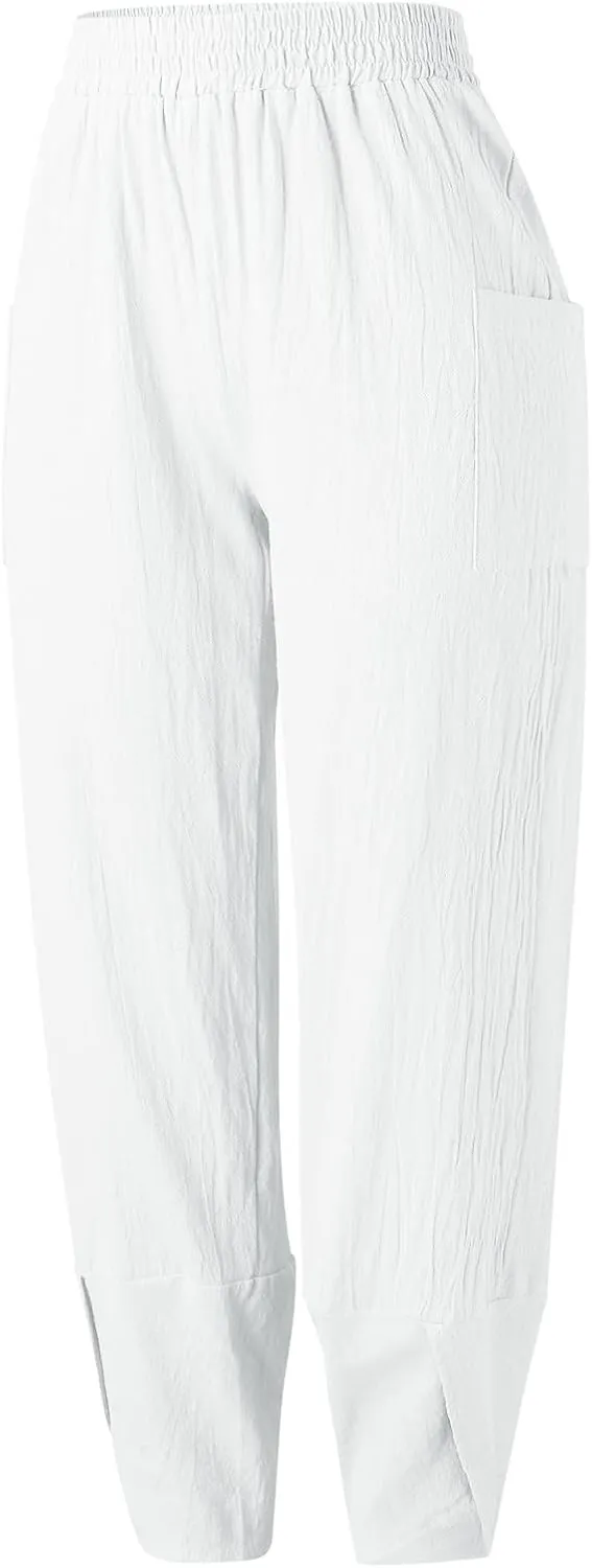 Womens Fashion Long Pant Elastic Waist High Waist Casual Trousers Harem Pants Women