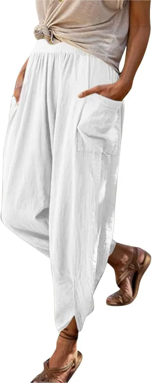Womens Fashion Long Pant Elastic Waist High Waist Casual Trousers Harem Pants Women