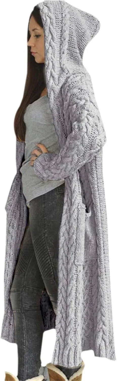 Womens Fashion Solid Knitted Sweaters Long Sleeve Long Cardigans Casual Comfy Warm Jacket Daily Going Out Fall Clothes