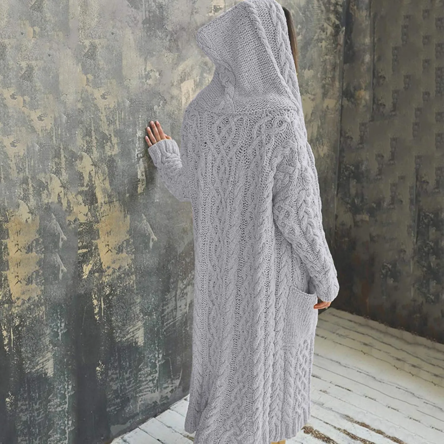Womens Fashion Solid Knitted Sweaters Long Sleeve Long Cardigans Casual Comfy Warm Jacket Daily Going Out Fall Clothes