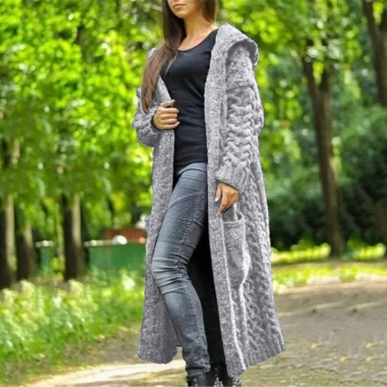 Womens Fashion Solid Knitted Sweaters Long Sleeve Long Cardigans Casual Comfy Warm Jacket Daily Going Out Fall Clothes