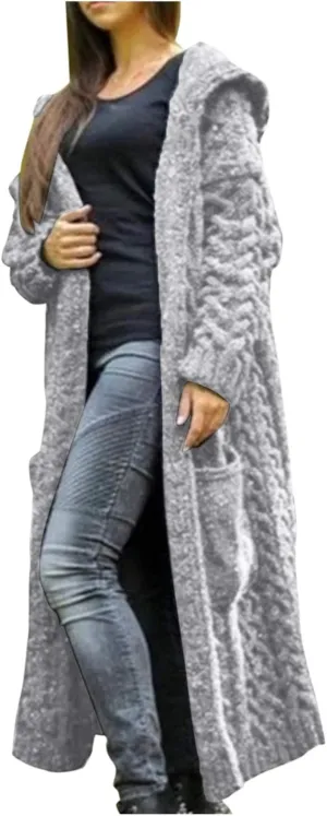 Womens Fashion Solid Knitted Sweaters Long Sleeve Long Cardigans Casual Comfy Warm Jacket Daily Going Out Fall Clothes