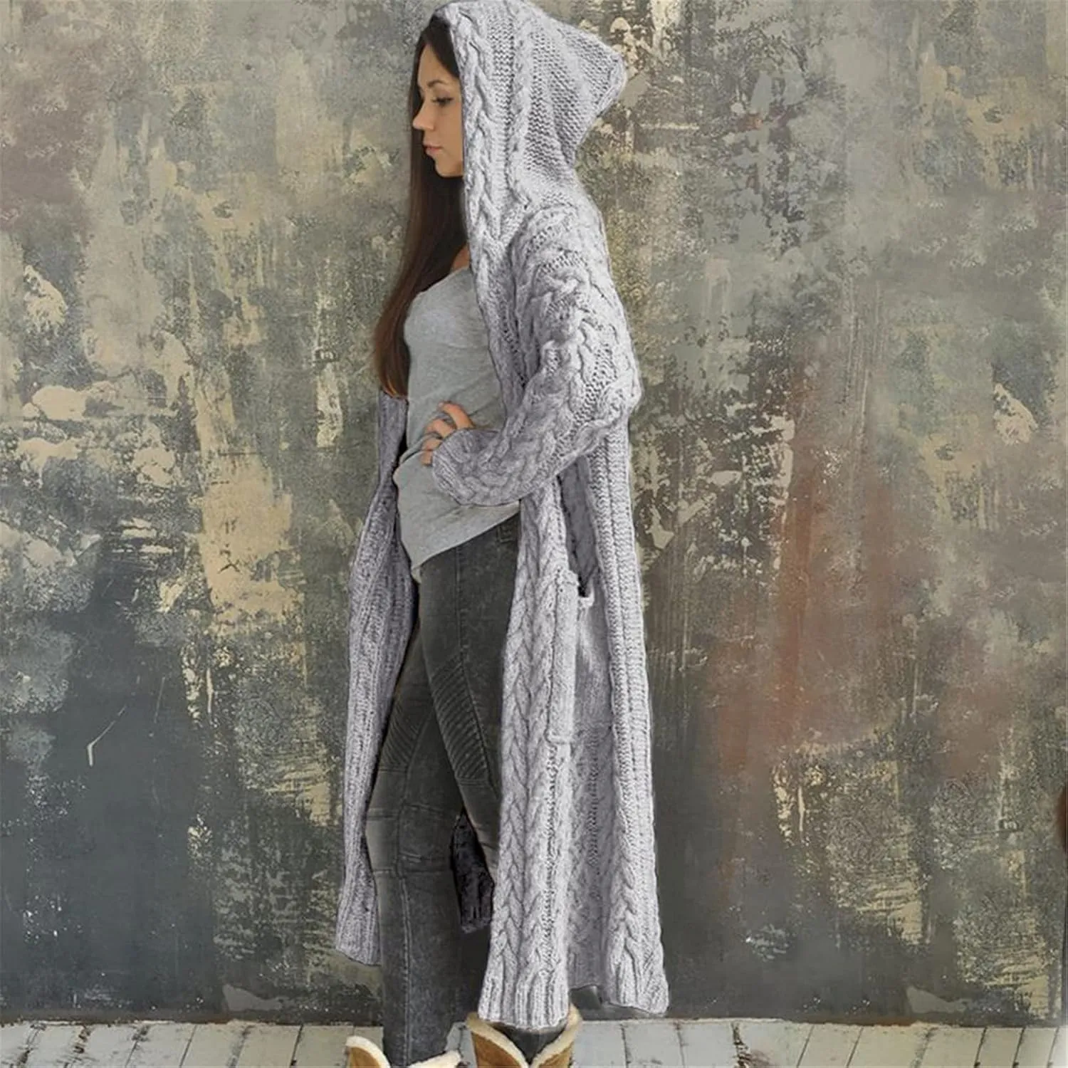 Womens Fashion Solid Knitted Sweaters Long Sleeve Long Cardigans Casual Comfy Warm Jacket Daily Going Out Fall Clothes