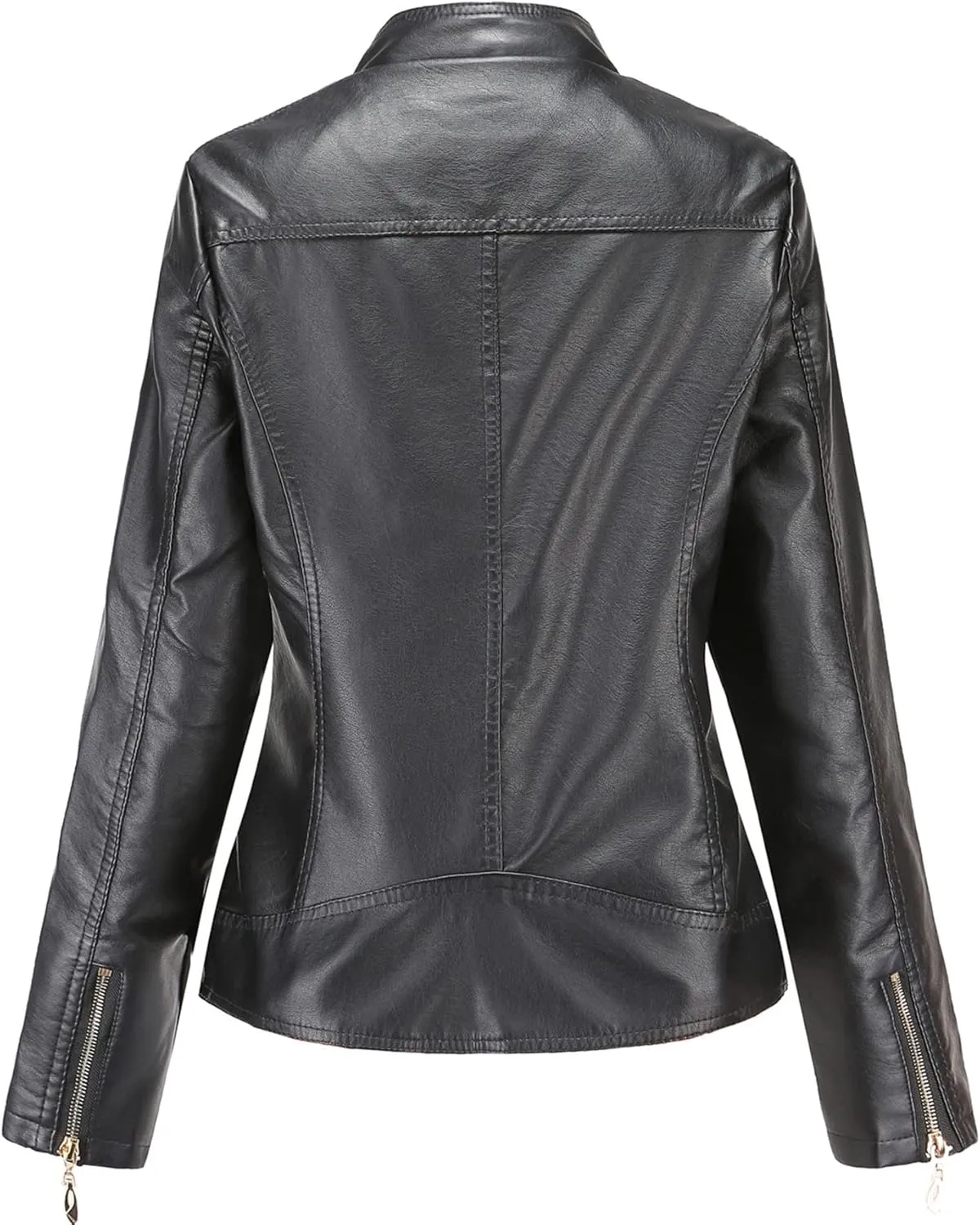 Women's Faux Leather Jacket Slim Biker Motorcycle Jacket Zip-up Outerwear