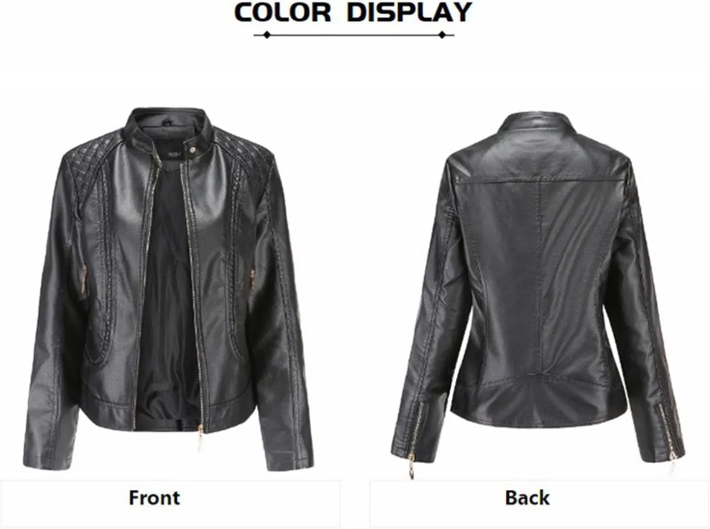 Women's Faux Leather Jacket Slim Biker Motorcycle Jacket Zip-up Outerwear