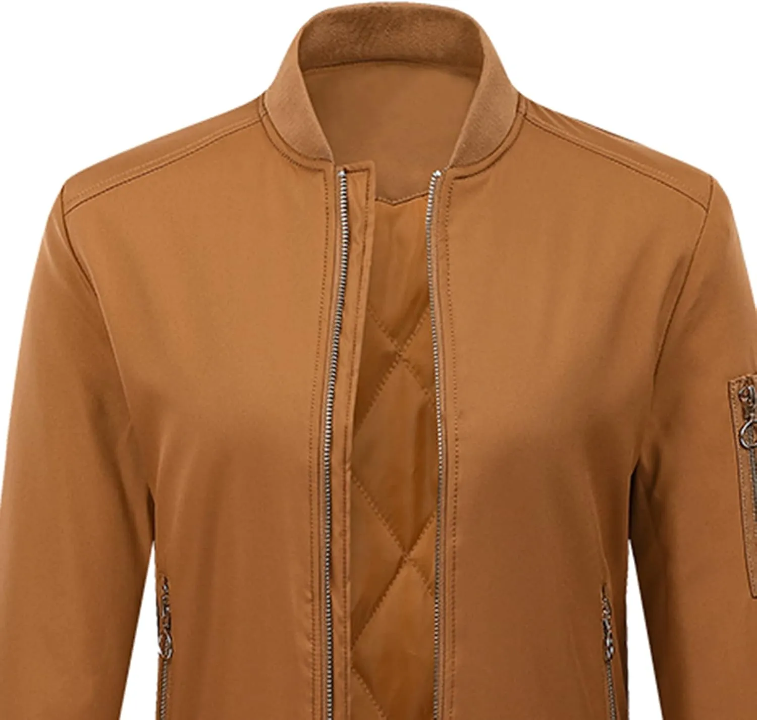 Women's Faux Leather Jacket Stand Collar Long Sleeve Outwear PU Moto Jackets Slim Fit Casual Coat Full Zip Up Coats