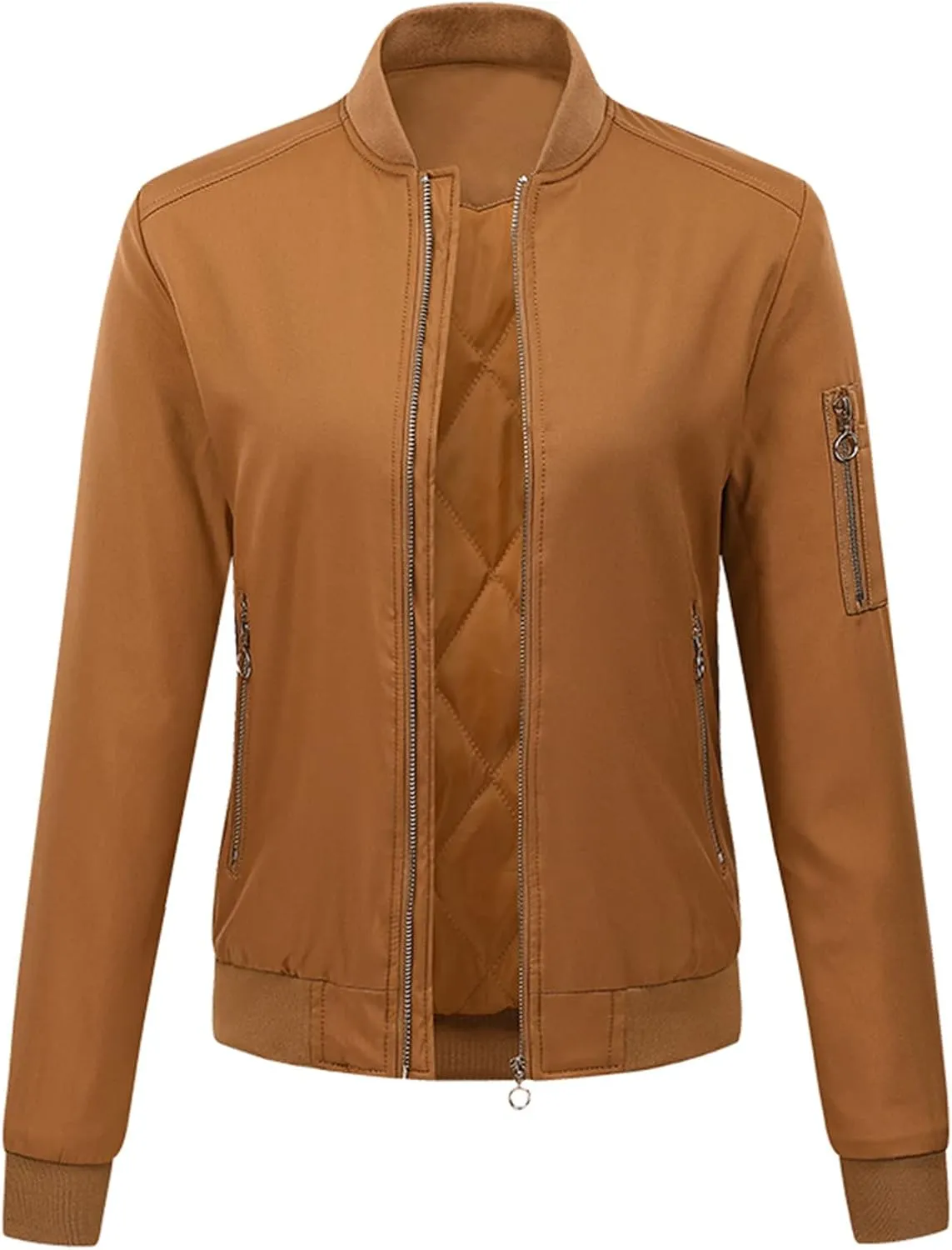 Women's Faux Leather Jacket Stand Collar Long Sleeve Outwear PU Moto Jackets Slim Fit Casual Coat Full Zip Up Coats