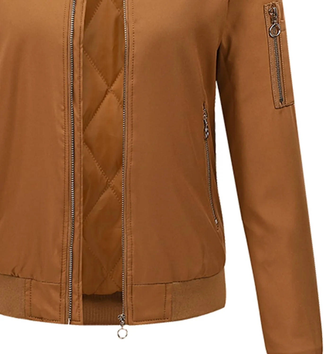 Women's Faux Leather Jacket Stand Collar Long Sleeve Outwear PU Moto Jackets Slim Fit Casual Coat Full Zip Up Coats