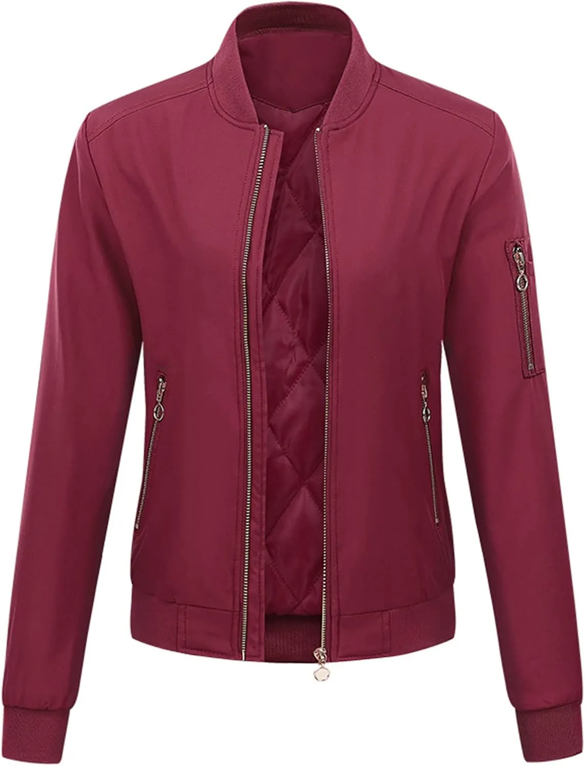 Women's Faux Leather Jacket Stand Collar Long Sleeve Outwear PU Moto Jackets Slim Fit Casual Coat Full Zip Up Coats