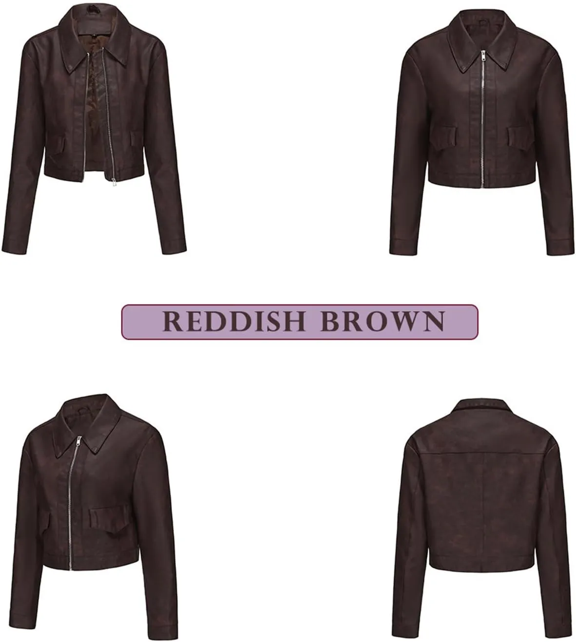 Women's Faux Leather Motorcycle Jacket Slim Crop Bomber PU Moto Biker Outwear Coat