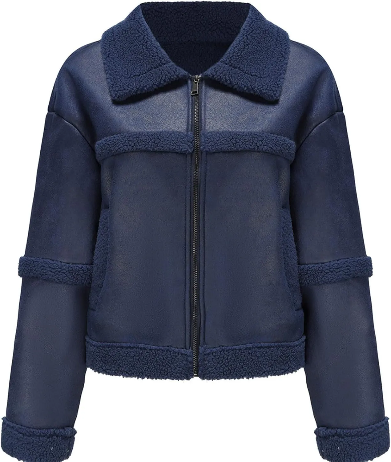 Womens Faux Suede Jacket Ladies Casual Faux Leather Windproof Jackets Fall Winter Warm Plush Outwear PU Moto Jacket