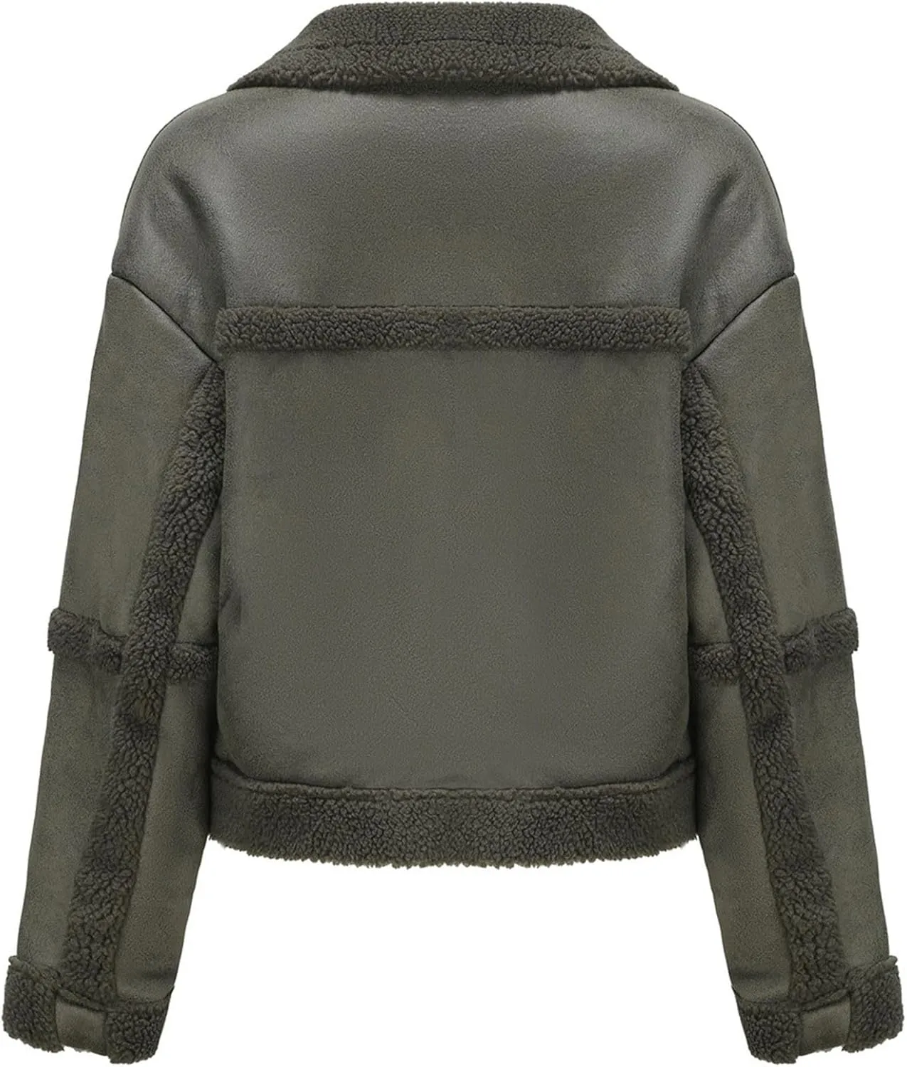 Womens Faux Suede Jacket Ladies Casual Faux Leather Windproof Jackets Fall Winter Warm Plush Outwear PU Moto Jacket