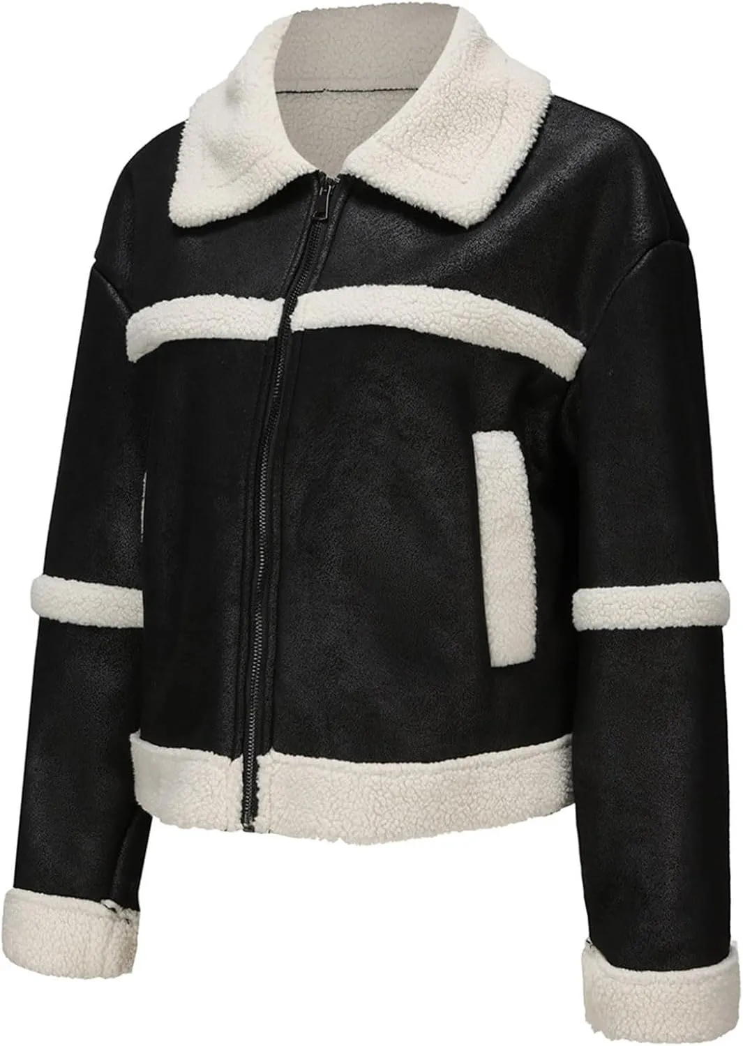 Womens Faux Suede Jacket Ladies Casual Faux Leather Windproof Jackets Fall Winter Warm Plush Outwear PU Moto Jacket