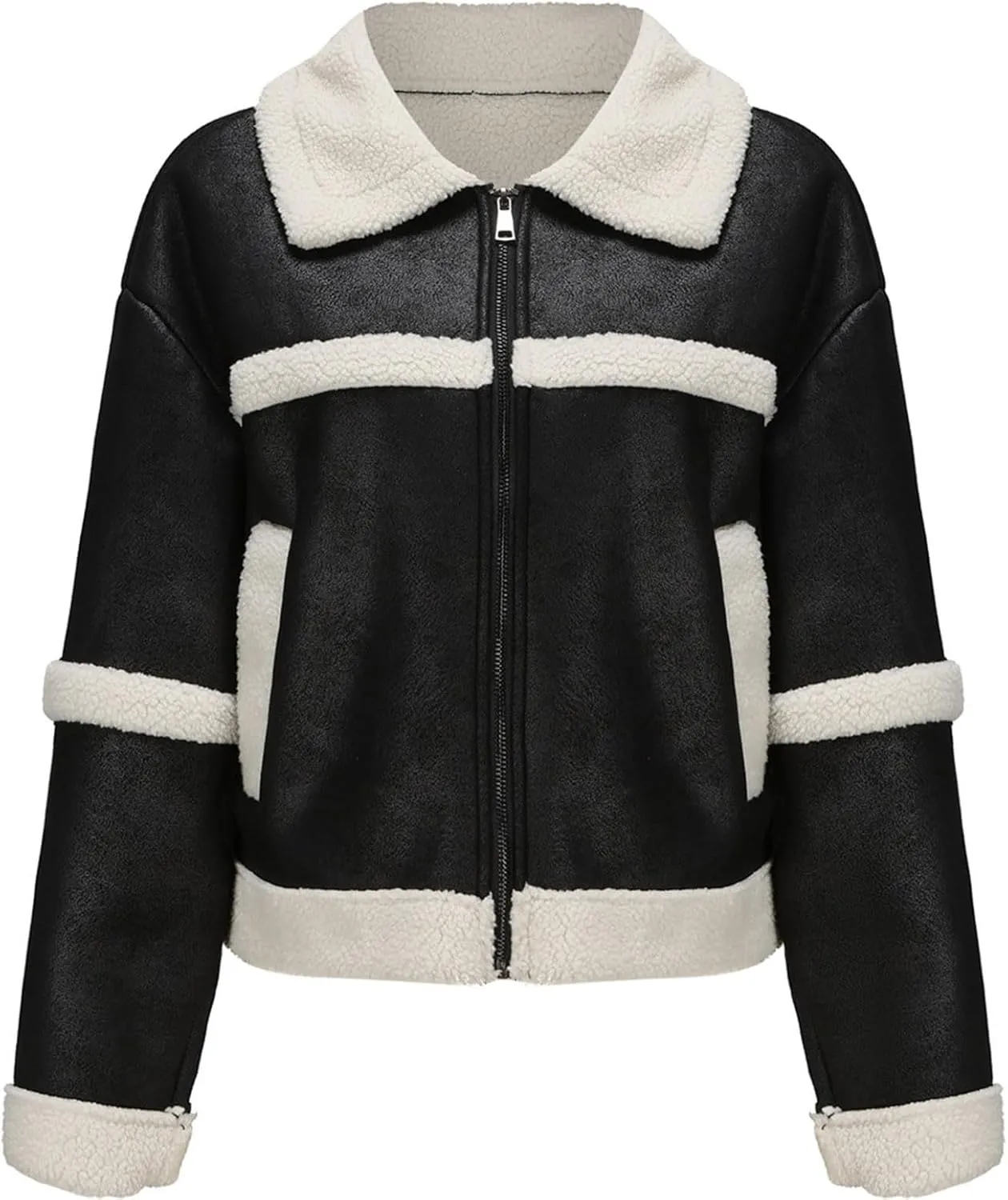 Womens Faux Suede Jacket Ladies Casual Faux Leather Windproof Jackets Fall Winter Warm Plush Outwear PU Moto Jacket