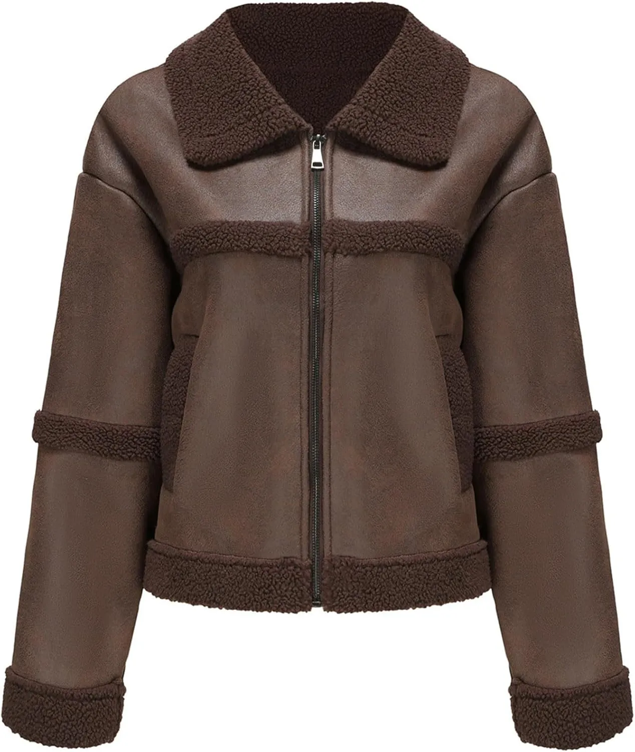 Womens Faux Suede Jacket Ladies Casual Faux Leather Windproof Jackets Fall Winter Warm Plush Outwear PU Moto Jacket