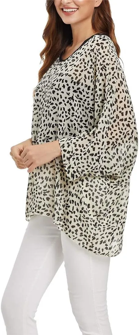 Women's Floral Printed Batwing Sleeve Chiffon Caftan Poncho Tunic Top Bat Parent