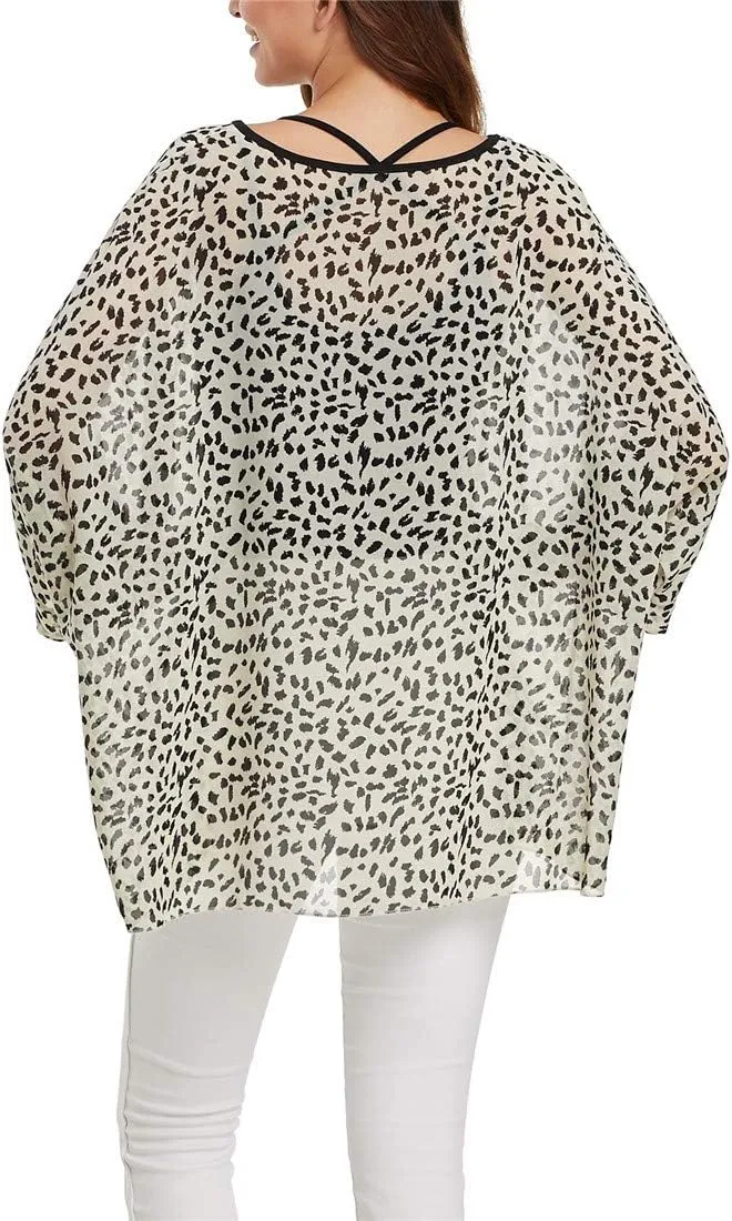 Women's Floral Printed Batwing Sleeve Chiffon Caftan Poncho Tunic Top Bat Parent