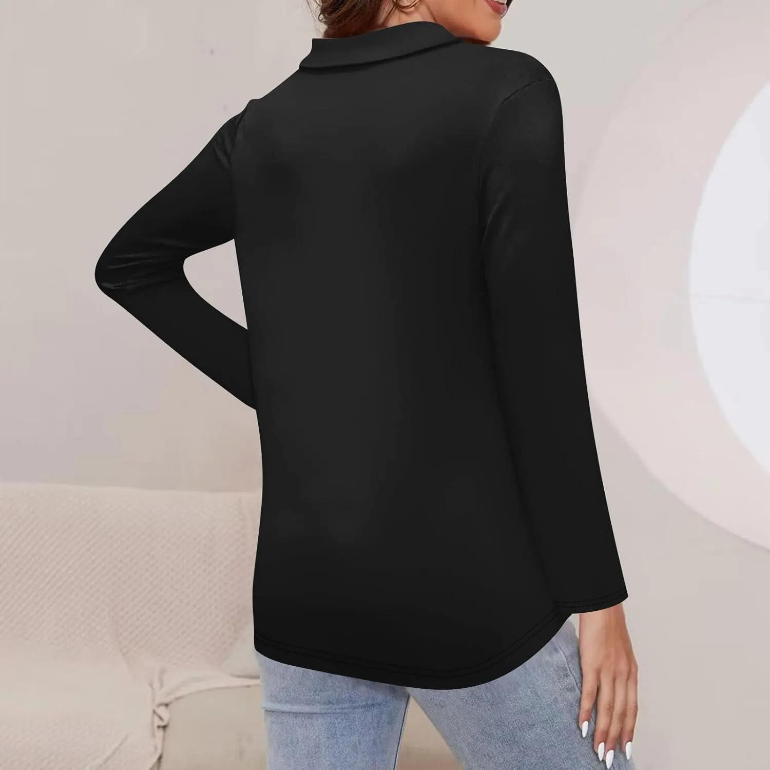 Womens Golf Shirt Long Sleeve Fall Quarter Zip Pullover Collared Neck Workout Polo Tops Fitted Blouses Business Casual
