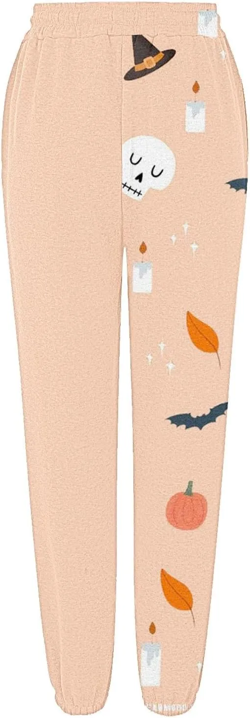 Womens Halloween Sweatpants Trendy Funny Print Drawstring Waist Wide Leg Pants Work Loose Pocket Lounge Joggers