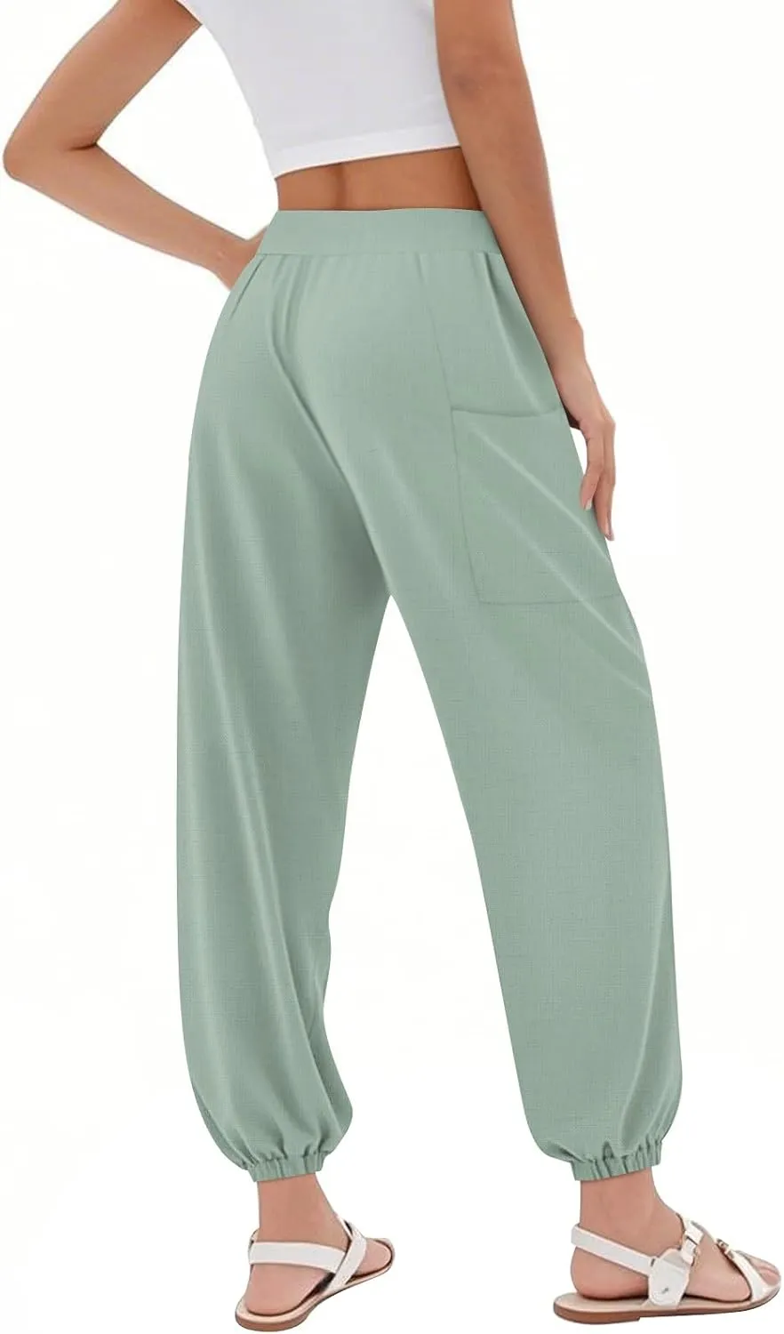 Women's Harem Pants, Hippie Palazzo Pants Boho Joggers High Waist Drawstring Trousers Flowy Clothes Pant with Pockets A1
