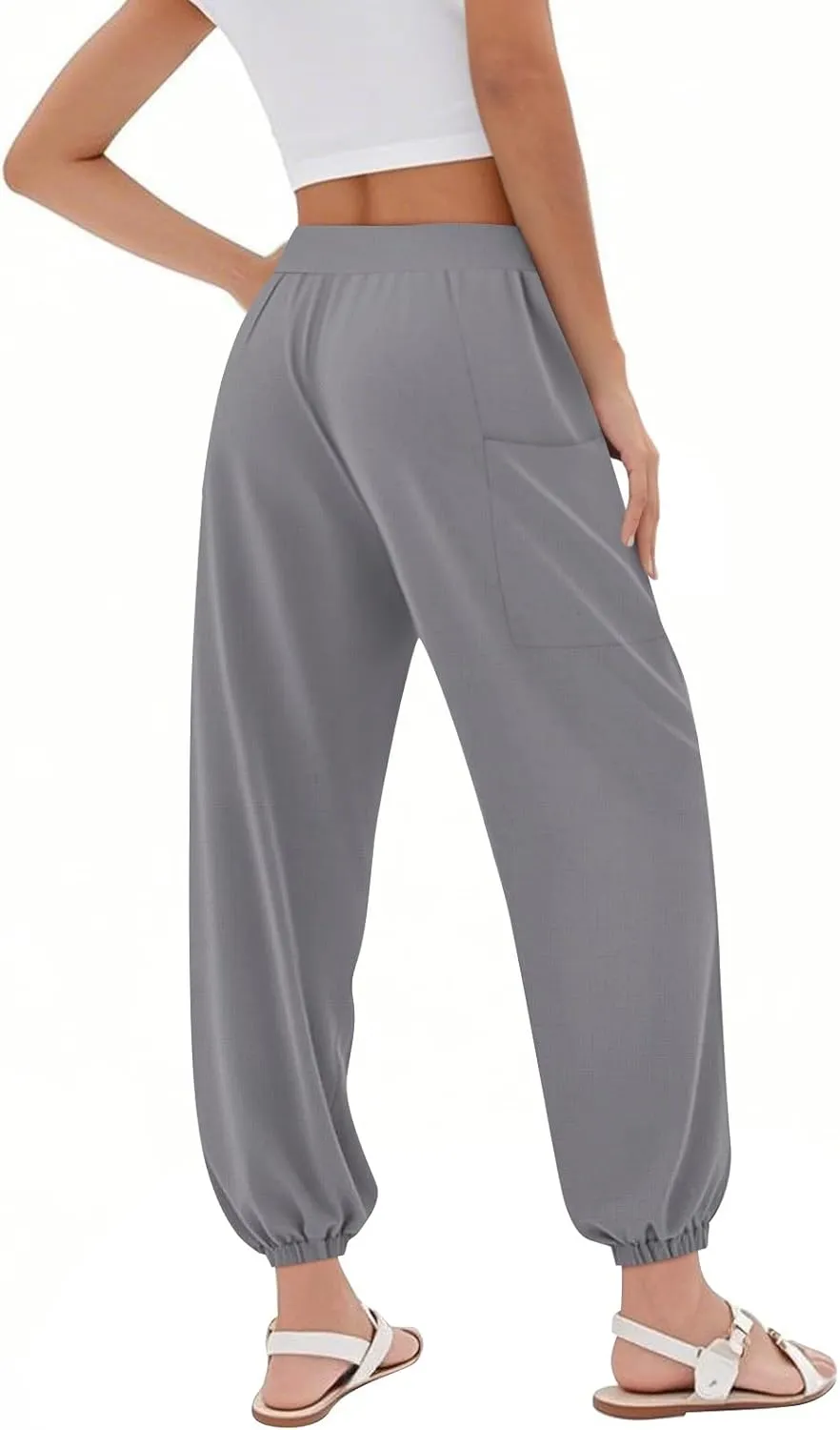 Women's Harem Pants, Hippie Palazzo Pants Boho Joggers High Waist Drawstring Trousers Flowy Clothes Pant with Pockets A1