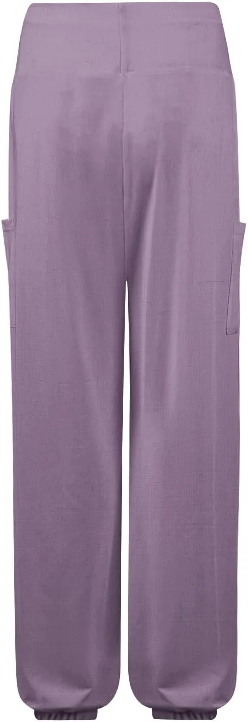 Women's Harem Pants, Hippie Palazzo Pants Boho Joggers High Waist Drawstring Trousers Flowy Clothes Pant with Pockets A1