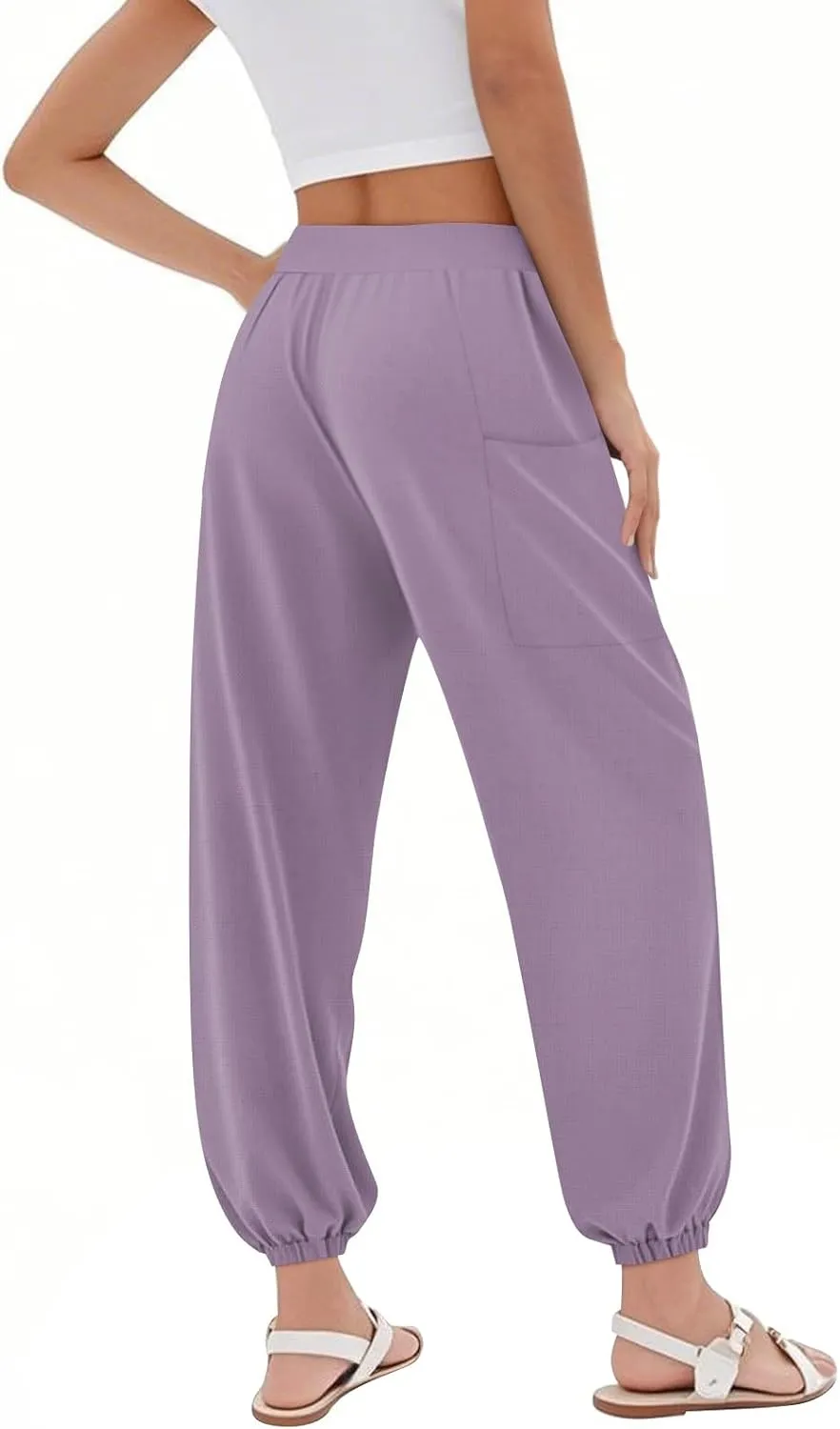 Women's Harem Pants, Hippie Palazzo Pants Boho Joggers High Waist Drawstring Trousers Flowy Clothes Pant with Pockets A1