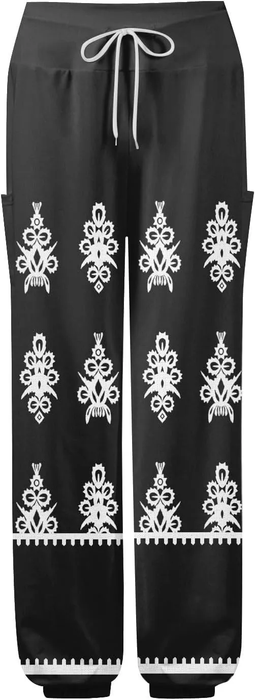 Women's Harem Pants, Hippie Palazzo Pants Boho Joggers High Waist Drawstring Trousers Flowy Clothes Pant with Pockets D1