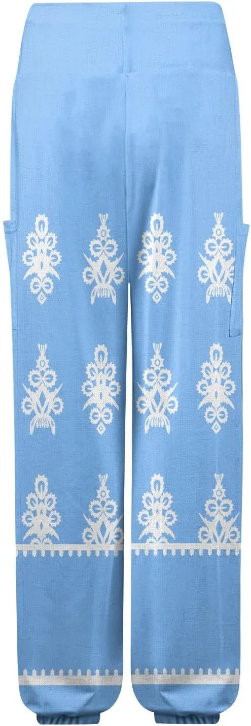 Women's Harem Pants, Hippie Palazzo Pants Boho Joggers High Waist Drawstring Trousers Flowy Clothes Pant with Pockets F0