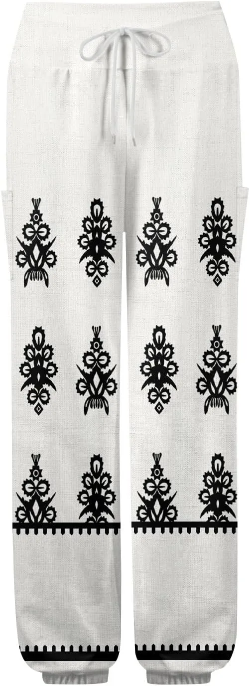 Women's Harem Pants, Hippie Palazzo Pants Boho Joggers High Waist Drawstring Trousers Flowy Clothes Pant with Pockets F0