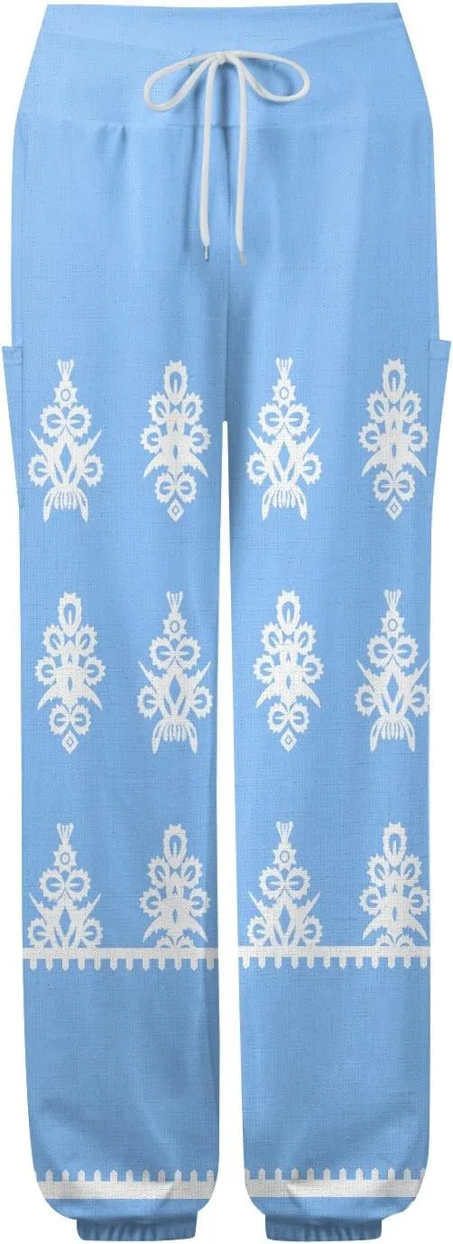Women's Harem Pants, Hippie Palazzo Pants Boho Joggers High Waist Drawstring Trousers Flowy Clothes Pant with Pockets F0