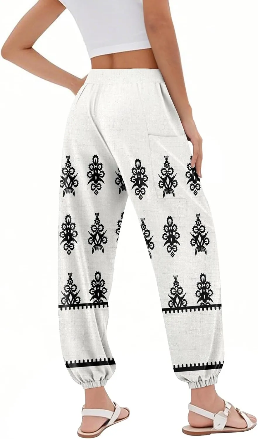 Women's Harem Pants, Hippie Palazzo Pants Boho Joggers High Waist Drawstring Trousers Flowy Clothes Pant with Pockets F0