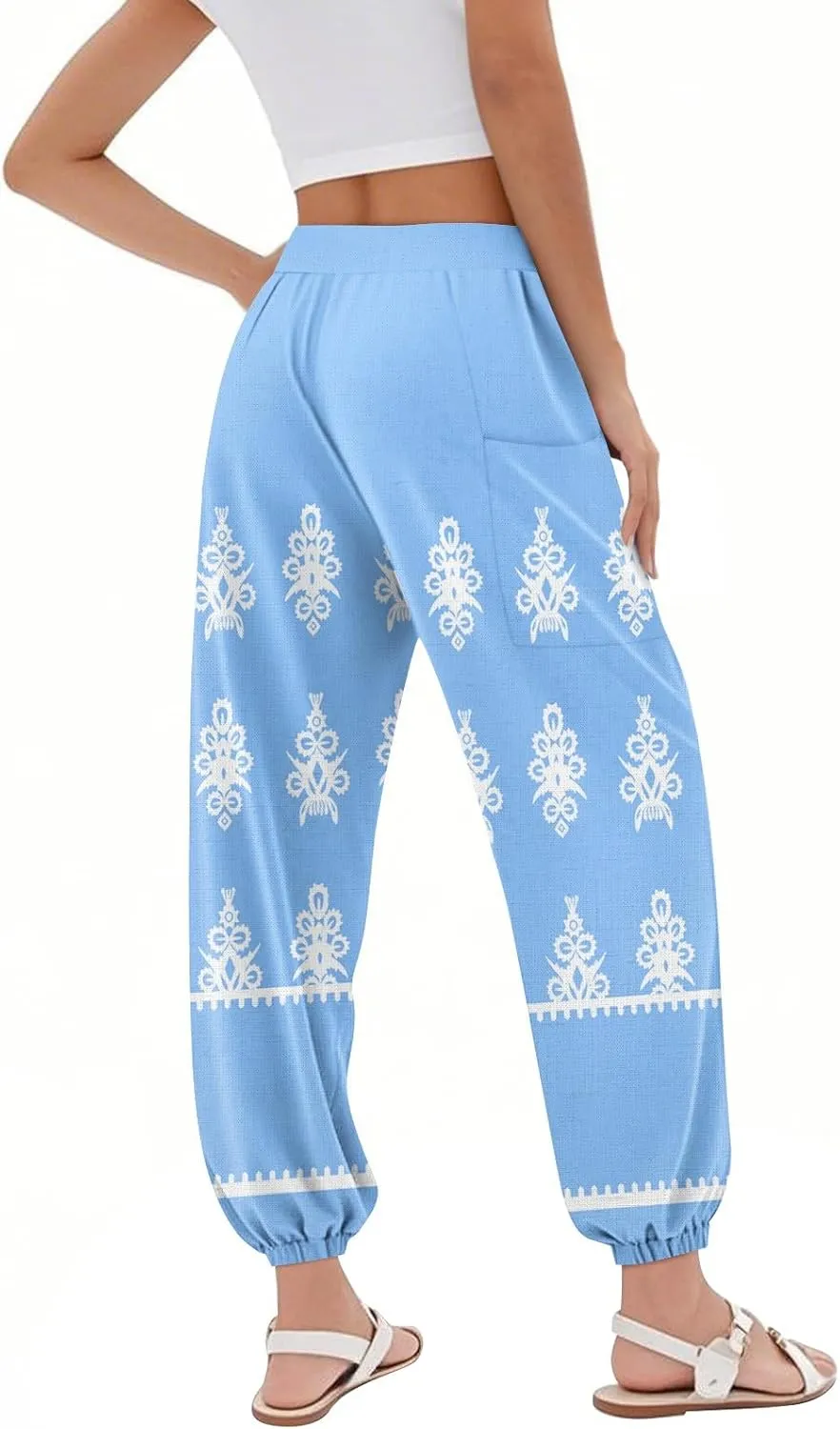Women's Harem Pants, Hippie Palazzo Pants Boho Joggers High Waist Drawstring Trousers Flowy Clothes Pant with Pockets F0