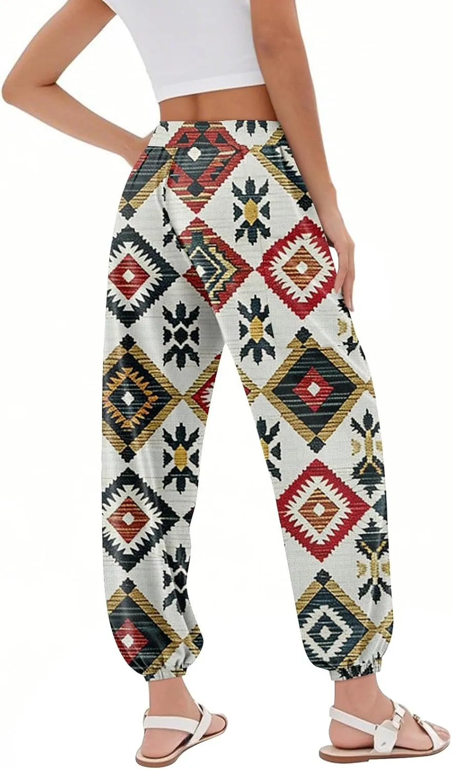 Women's Harem Pants, Hippie Palazzo Pants Boho Joggers High Waist Drawstring Trousers Flowy Clothes Pant with Pockets J0