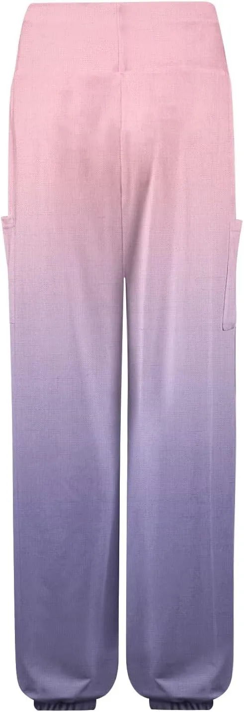 Women's Harem Pants, Hippie Palazzo Pants Boho Joggers High Waist Drawstring Trousers Flowy Clothes Pant with Pockets J2