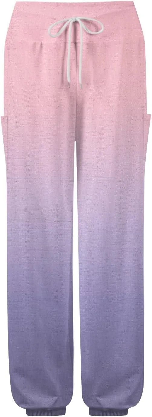 Women's Harem Pants, Hippie Palazzo Pants Boho Joggers High Waist Drawstring Trousers Flowy Clothes Pant with Pockets J2