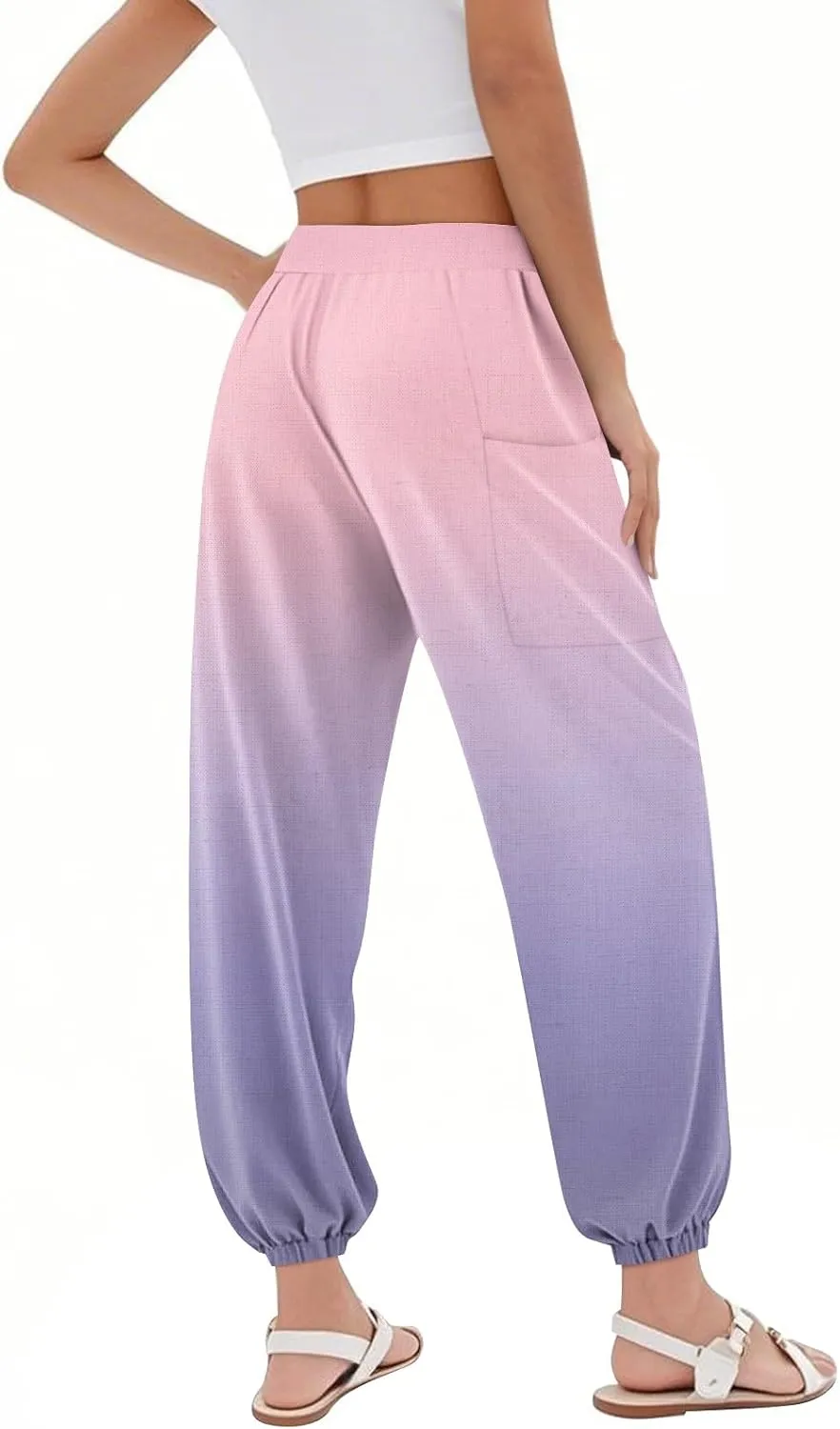 Women's Harem Pants, Hippie Palazzo Pants Boho Joggers High Waist Drawstring Trousers Flowy Clothes Pant with Pockets J2