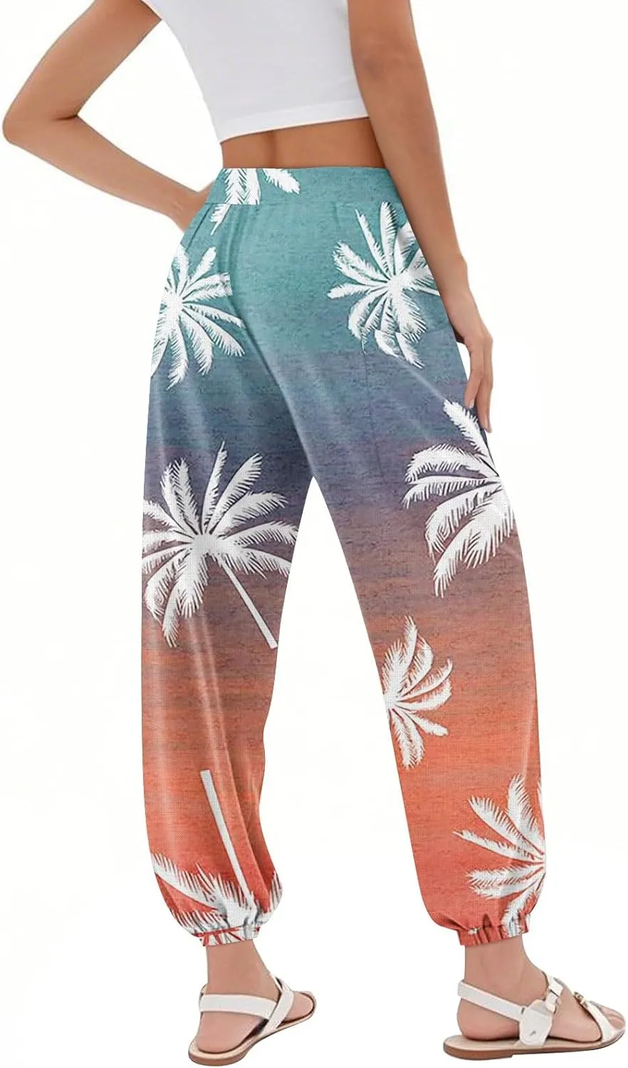 Women's Harem Pants, Hippie Palazzo Pants Boho Joggers High Waist Drawstring Trousers Flowy Clothes Pant with Pockets L0