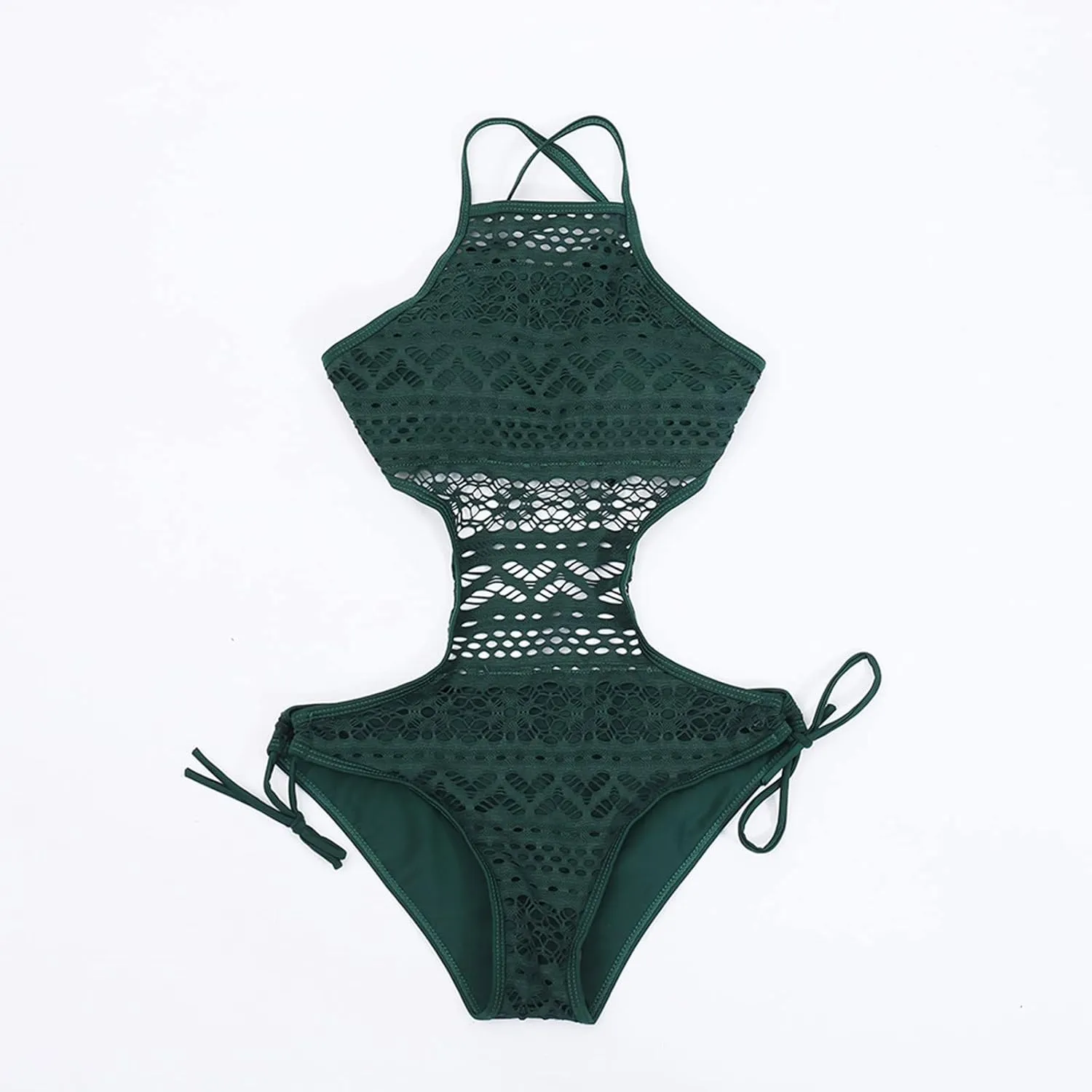 Womens High Neck Halter Bathing Suits Lace Up One Piece Swimsuits Hollow Out Swimwear Cutout Tie Side Monokinis