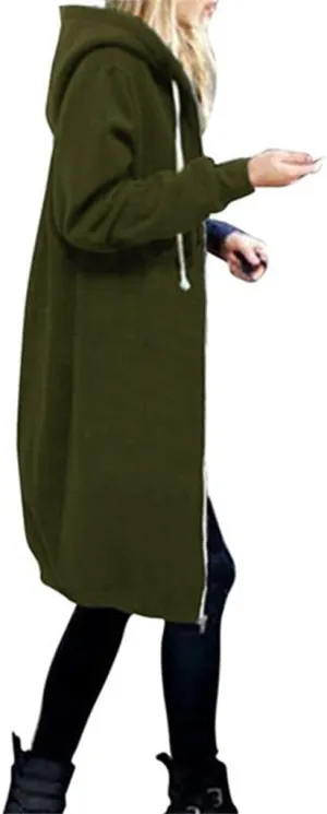 Womens Hoodies Zip Up Long Jackets Fleece Tunic Sweatshirt Oversized Outwear Thick Warm Coat with Pockets