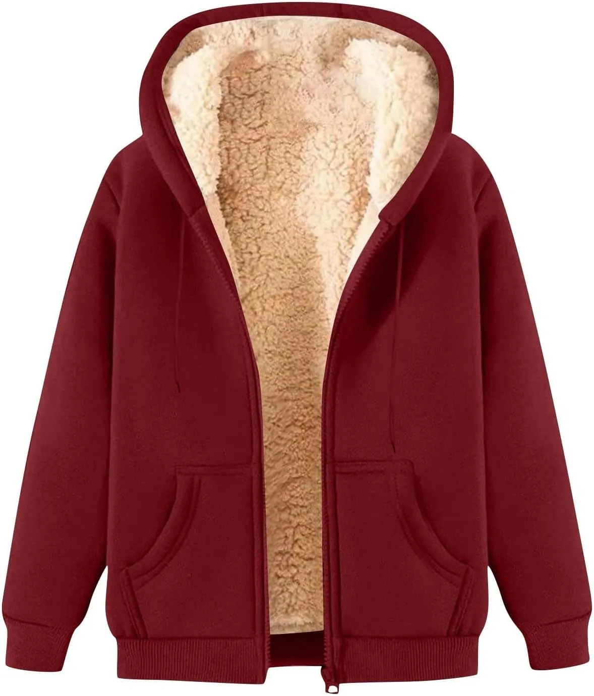 Womens Hoodies Zip Up Sherpa Lined Fleece Warm Jackets Cute Zip Up Sweatshirt Hooded Cardigan Winter Coats With Pocket