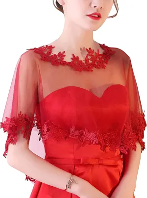 Women's Lace Wedding Bridal Bolero Jackets Shawl Formal Party Prom Evening Cape for Bride Bridesmaid Wrap Shrugs