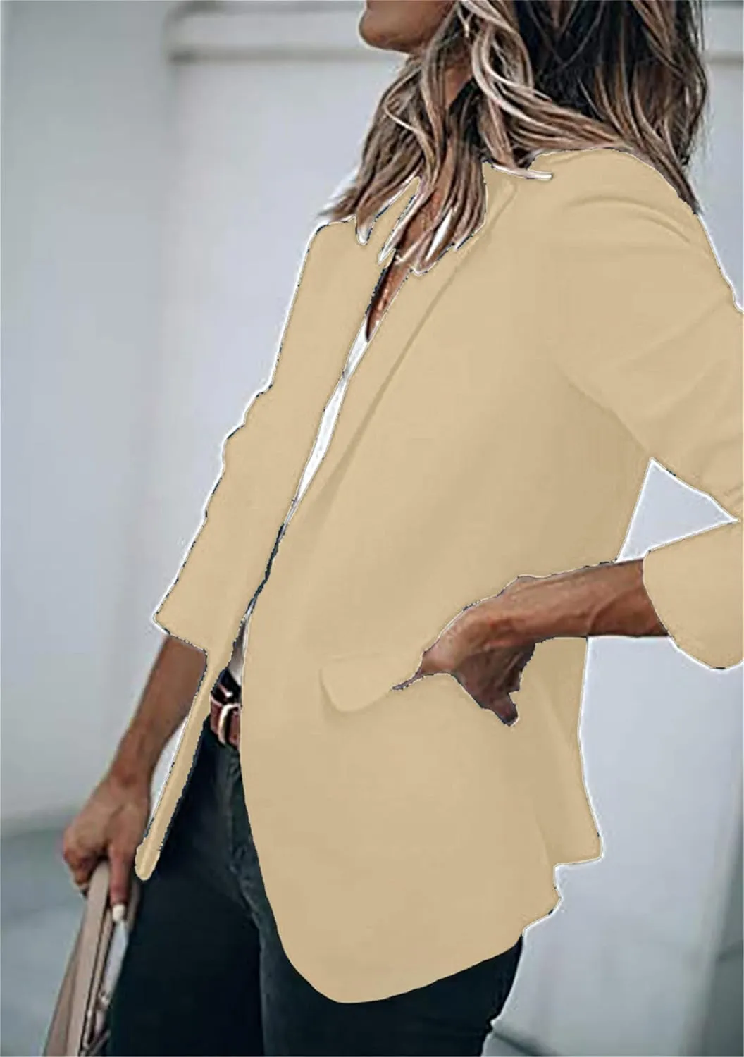 Women's Lapel Collar Open Front Jackets Long Sleeve Business Blazer Casual Work Office Outfit with Side Pocket