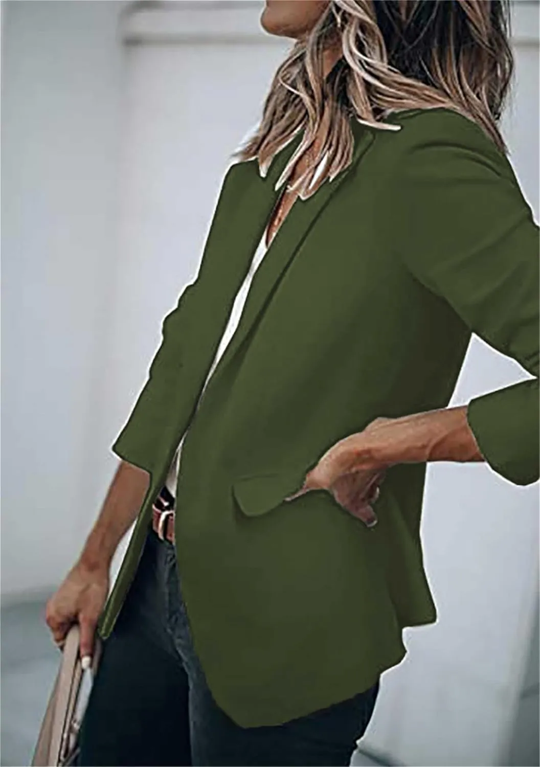 Women's Lapel Collar Open Front Jackets Long Sleeve Business Blazer Casual Work Office Outfit with Side Pocket