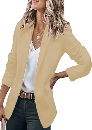 Women's Lapel Collar Open Front Jackets Long Sleeve Business Blazer Casual Work Office Outfit with Side Pocket